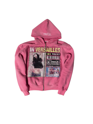 "In Versailles We Trust" rhinestone zip ups pink