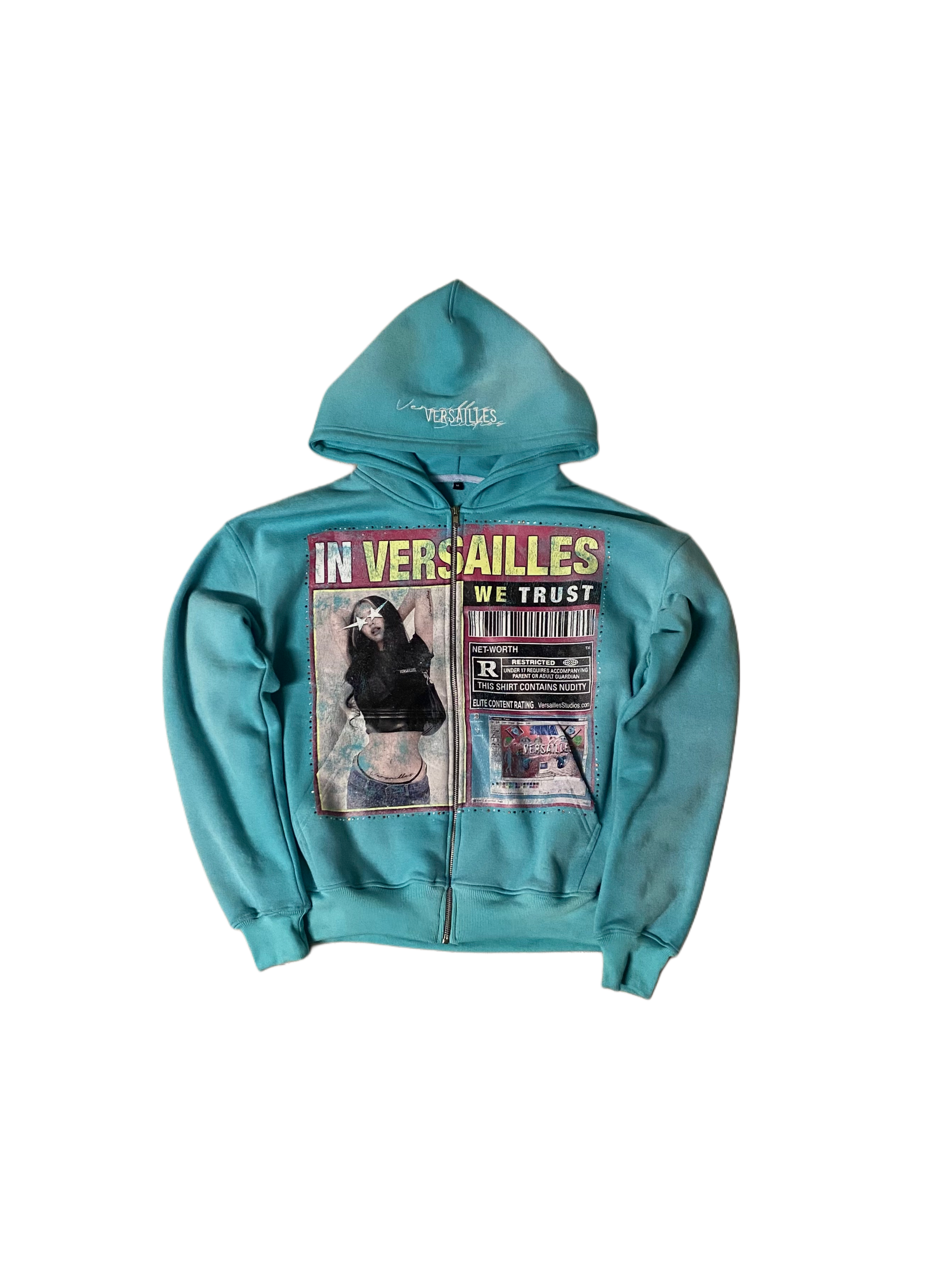 Turquoise “In Versailles We Trust Zip Up”